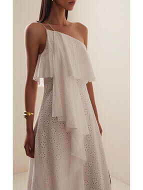 NWT $600 Staud Isa White Designer Cotton Broderie Embroidered Dress Large